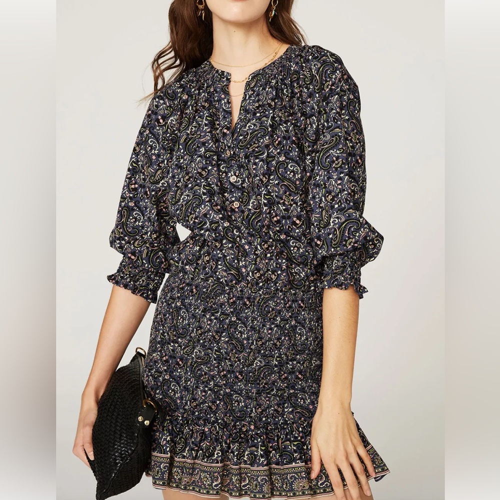 NWT Veronica Beard Karlina Navy Paisley Long Sleeve Dress